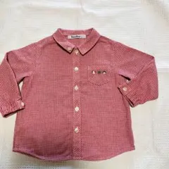 familiar90サイズ赤ギンガムチェック長袖シャツ刺繍くまさん綿100%