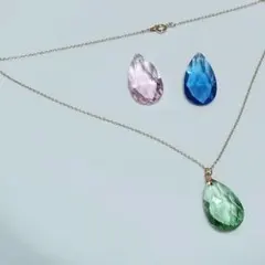 №343　3cm雫型ガラス　ネックレス　ブルー　ハンドメイド