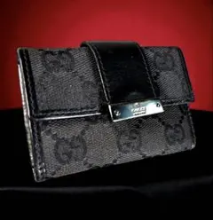 GUCCI レザー×キャンバス キーケース 6連 カードケース 黒GG ブラック