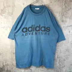 Y3485古着　Tシャツ 青　90s Y2K adidas アディダス　銀タグ