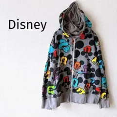 ◇ディズニーリゾート◇ジップアップパーカー 総柄 ミッキー カラフル 綿100％