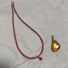 サンゴ　珊瑚　ネックレス　琥珀 ペンダント　トップ　セット
