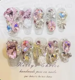 新作❗️ネイルチップ  ゴテゴテ量産型　3Dキャラ宝石地雷　上品yk2　新年お正月