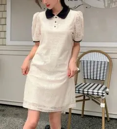 レース 襟付きワンピース