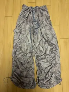 メタリックピンクブルーナイロンカーゴパンツスター柄ストライプNADIA