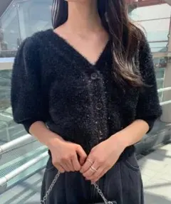 rienda ラメシャギーカーデKnit TOP トップス　BLK