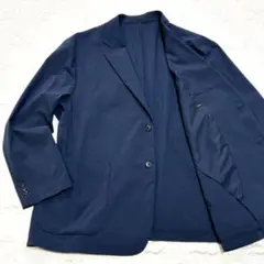 極美品 3XL ユニクロ 感動ジャケット シアサッカー ネイビー テーラード