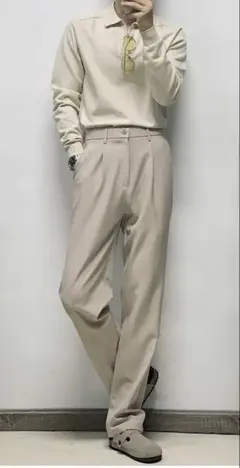 ベージュ スラックス ハイウエスト