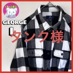 usa古着 GEORGE ネルシャツ L チェック ブラック ホワイト モノクロ