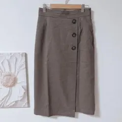 G.A.T.A. チェック柄　膝丈　タイトスカート　3ボタン　ブラウン系　M