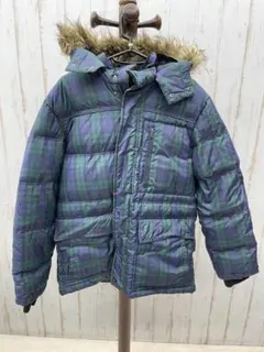 ユニクロ プレミアムダウンジャケット Lサイズ チェック柄 ネイビー/グリーン