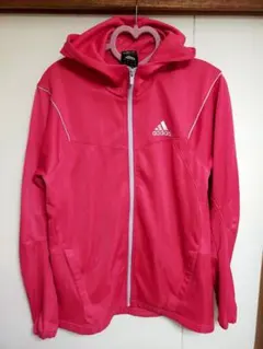 adidas フード付きピンクジャージジャケット L