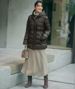23区　【洗える/撥水加工】シレータフタ ミドル丈 ダウンコート　ダークブラウン