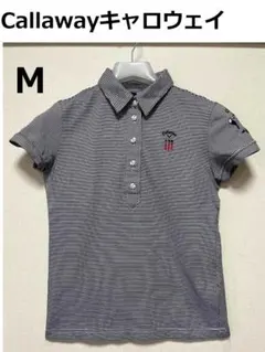 美品　Callawayキャロウェイ　レディース半袖　ボーダー　ネイビーグレー　M