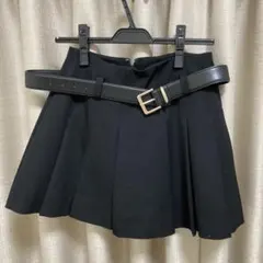 黒 プリーツスカート ベルト付き