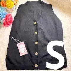 レディース ニットベスト セーターベスト 学生 OL 黒 ブラック S