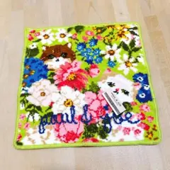 ポール＆ジョー新品グリーン シェニール織りタオルハンカチ 猫　ねこ　ネコのサムネイル