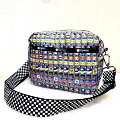 美品レスポートサック ハート星フェイス ショルダーバッグ カラフル 市松 青 黒