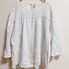 オールドネイビー ブラウス ノーカラー 七分袖 レース 白 【L～XL】