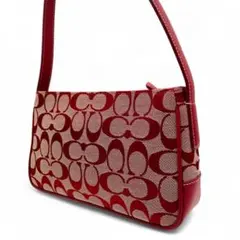良品 COACH アクセサリーポーチ キャンバス レッド シグネチャー 6023