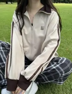 【ネンネストア】トラックジャケット Lサイズ　ブラウン ワンポイント刺繍