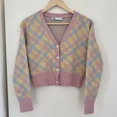 ZARA パステル アーガイル ニット カーディガン