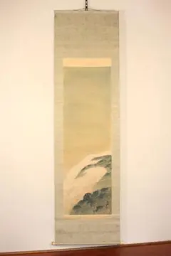 真作/平井楳仙/白梅鴬図/花鳥図/早春/横物/掛軸/名家伝来/AL-180