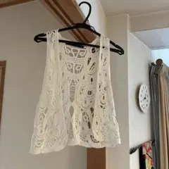 ZARA BASIC ホワイト レース ベスト ジレ 綿100%・美品❣️のサムネイル