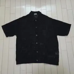 【美品】GU ウォッシャブルメッシュニットシャツ(5分袖) ブラック Lサイズ