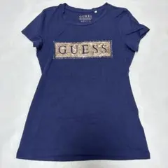 GUESS 半袖Tシャツ ネイビー スパンコールロゴ
