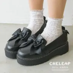 ダブルサテンリボンローファーパンプスM 新品