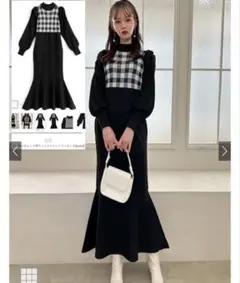 GRL ギンガムチェック柄マーメイドニットワンピース kz263