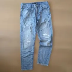 美品UNIQLO22インチダメージ加工 スリムフィットジーンズブルー