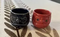 顔模様の陶器お猪口セット