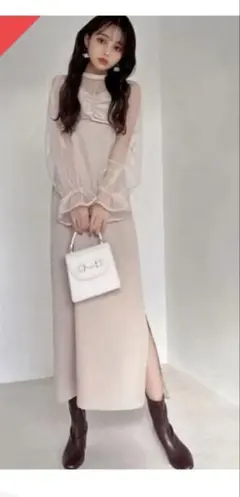 GRL グレイル　クロップド丈チュールトップス×キャミワンピースセット　ドレス