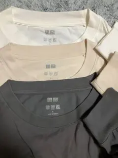 エアリズムコットンUVカットクルーネックT（長袖）3枚セット L 灰色肌色白
