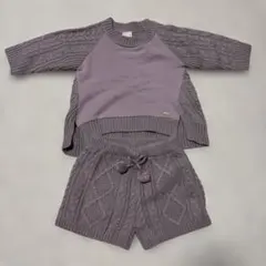 プティマイン美品パープル ニットセットアップ 90cm