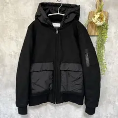 【グローバルワーク】2way MA-1 中綿ジャケット ジップ ウール混 黒 M