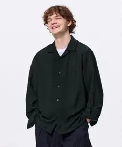 完売品　GU テクスチャーオープンカラーシャツ　ブラック