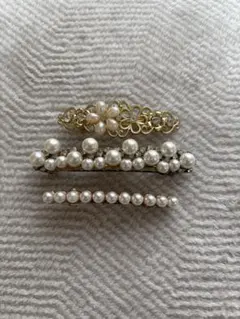 パール装飾のヘアクリップ3個セット