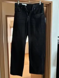 【ZARA】ソリッドブラック ワイドデニムパンツ バギーパンツ USA4 M相当のサムネイル