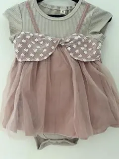 新品　チュールワンピ　ロンパース　80cm くすみピンク　刺繍