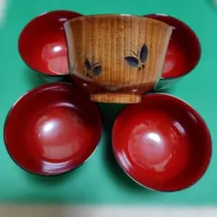 天然木 漆塗り 椀 5客セット 蝶々柄のサムネイル
