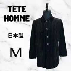 【TETE HOMME】ベルベットテーラードジャケット　ロング丈　ストライプ　M