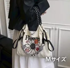 刺繍エコバッグ ナイロンバッグ ショルダーストラップ付き おしゃれ 花柄 Mのサムネイル