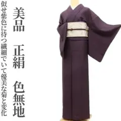 美品 正絹 着物“似せ紫色に待つ繊細でいて優美な菊と変化”色無地 U-51