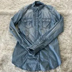 古着 ヴィンテージ ライトブルー デニムシャツ 長袖 Ｍ　ユニセックス