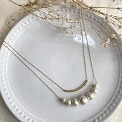 goldパイプ×コットンパール ＊ 繊細なチェーンのネックレス2点set