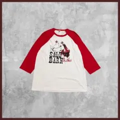 US古着 CANVAS プリント ラグランT ホワイト×レッド Lサイズ
