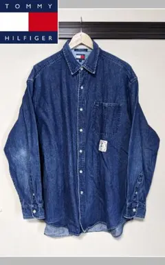 【TOMMY HILFIGER】デニムシャツ/Gジャン/無地/ロゴ/ビッグ/古着